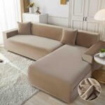 Set 2 huse elastice pentru coltar, catifea, marime: M+L, Bej