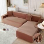 Set 2 huse elastice pentru coltar, catifea, marime: M+L, Maro