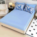 Lenjerie de Pat 1 Persoană- pat 140*200 cm, Cearceaf cu elastic, Imprimeu 5D Fluturi Bleu - imagine 2