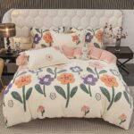 Set lenjerie cocolino pufoasa, cu elastic, pat 2 persoane, 4 piese