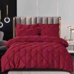 Lenjerie de pat cu pliuri  pentru pat dublu  - finet , 6 piese, Cearceaf cu elastic - Bordo