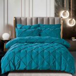 Lenjerie de pat cu pliuri  pentru pat dublu  - finet , 6 piese, Cearceaf cu elastic - Turqoise