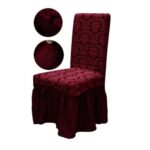 Set 6 huse elastice pentru scaune, cu volanas, model Jacquard Bordo