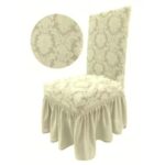 Set 6 huse elastice pentru scaune, cu volanas, model Jacquard Crem