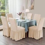 Set 6 huse scaune, creponate si elastice cu volanas  Crem