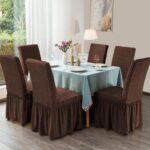 Set 6 huse scaune, creponate si elastice cu volanas  Maro