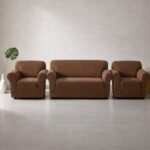 Set Husa Canapea 3 Locuri + 2 Huse Fotolii - Maro Deschis